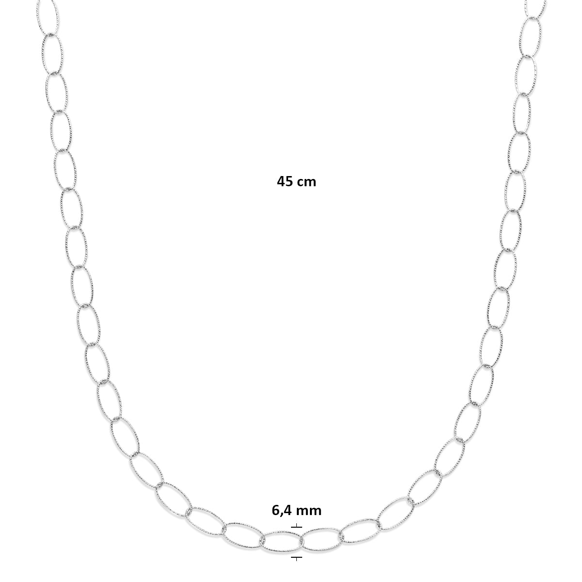collier anker gediamanteerd 6,4 mm 45 cm zilver gerhodineerd
