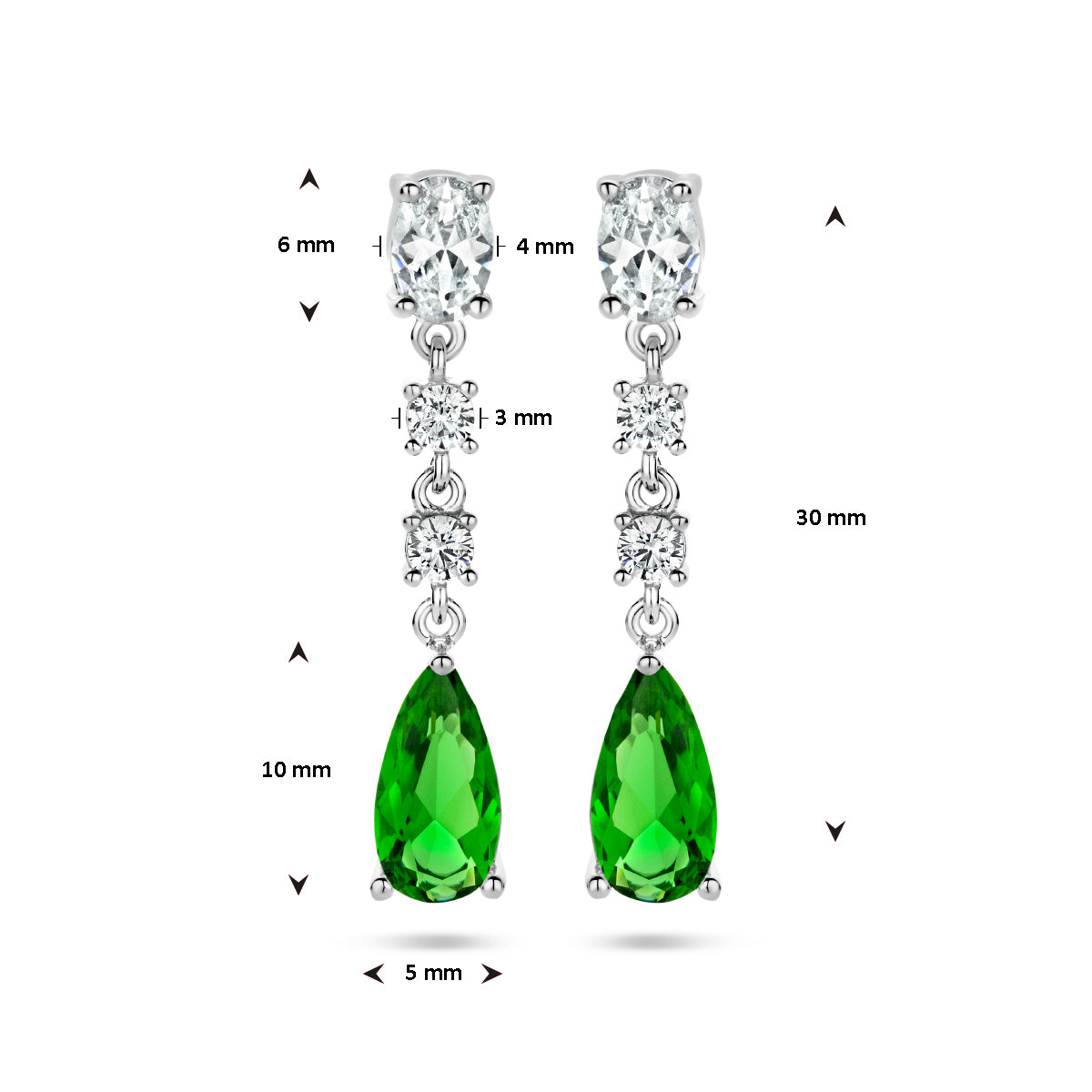 oorhangers wit en groen zirkonia zilver gerhodineerd