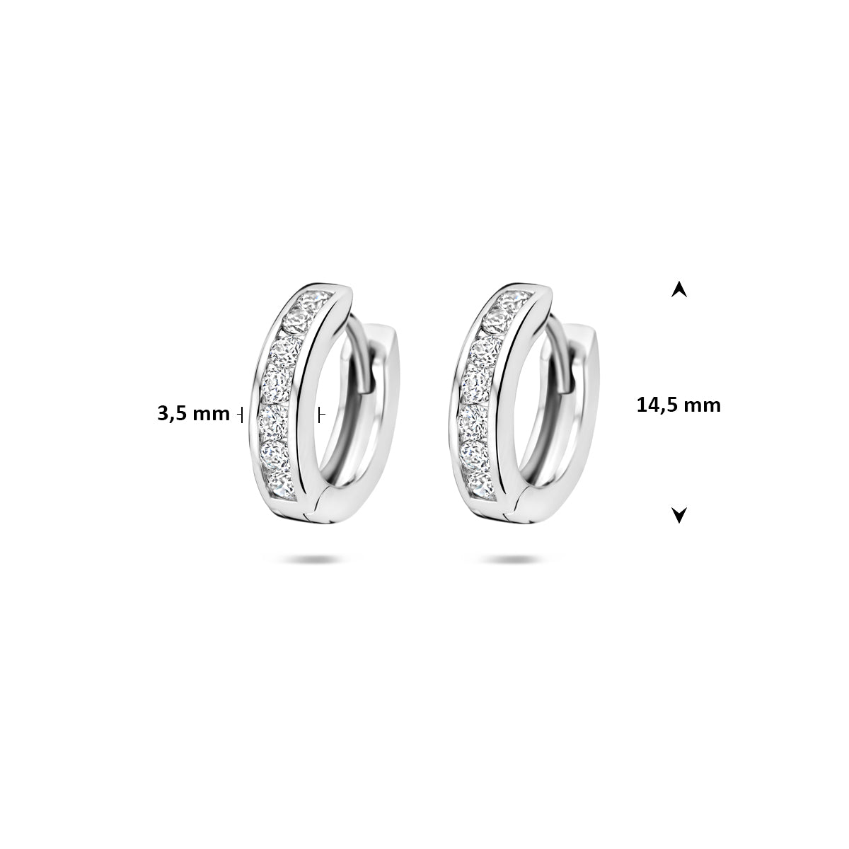 klapoorringen zirkonia 14,5 mm zilver gerhodineerd