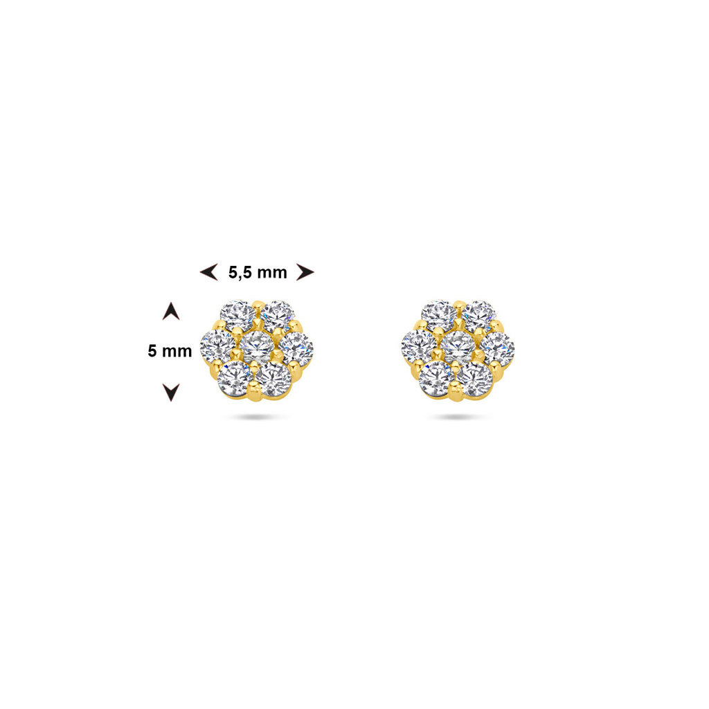oorknoppen bloem zirkonia 14K geelgoud