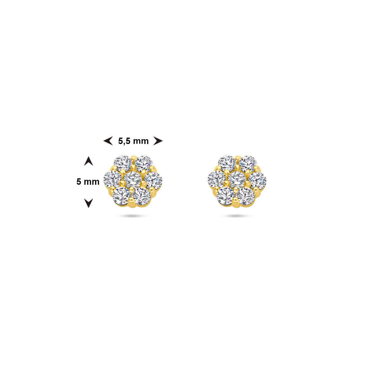 oorknoppen bloem zirkonia 14K geelgoud
