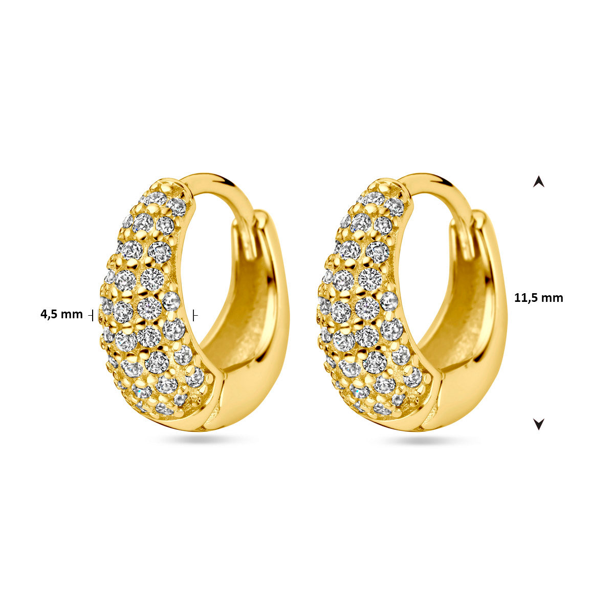klapoorringen zirkonia 11.5 mm 1 micron zilver verguld (geel)