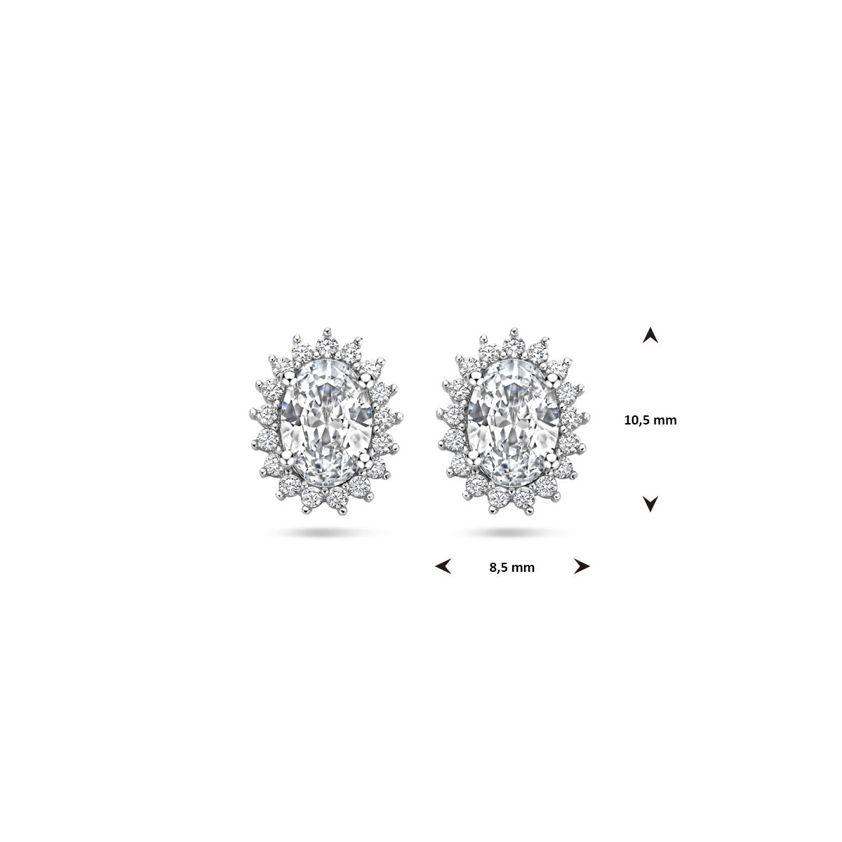oorknoppen zirkonia 10,5 mm zilver gerhodineerd
