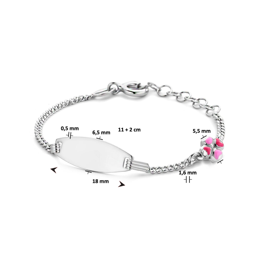 Gravurarmband Kleeblatt Emailleplatte 6,5 mm 11 + 2 cm Silber rhodiniert