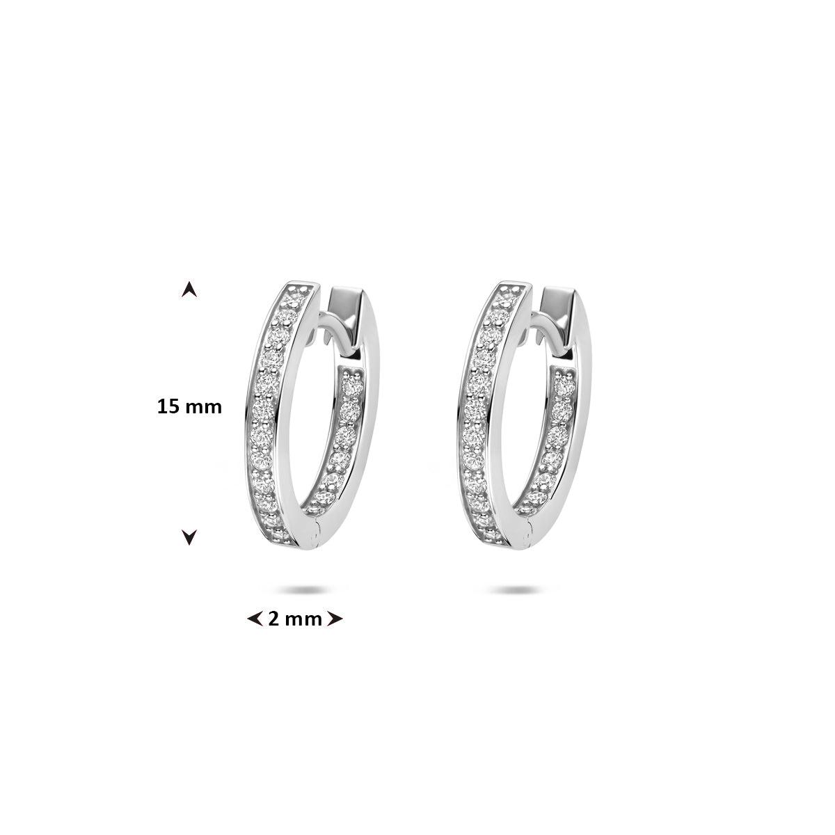 klapoorringen zirkonia 15 mm zilver gerhodineerd