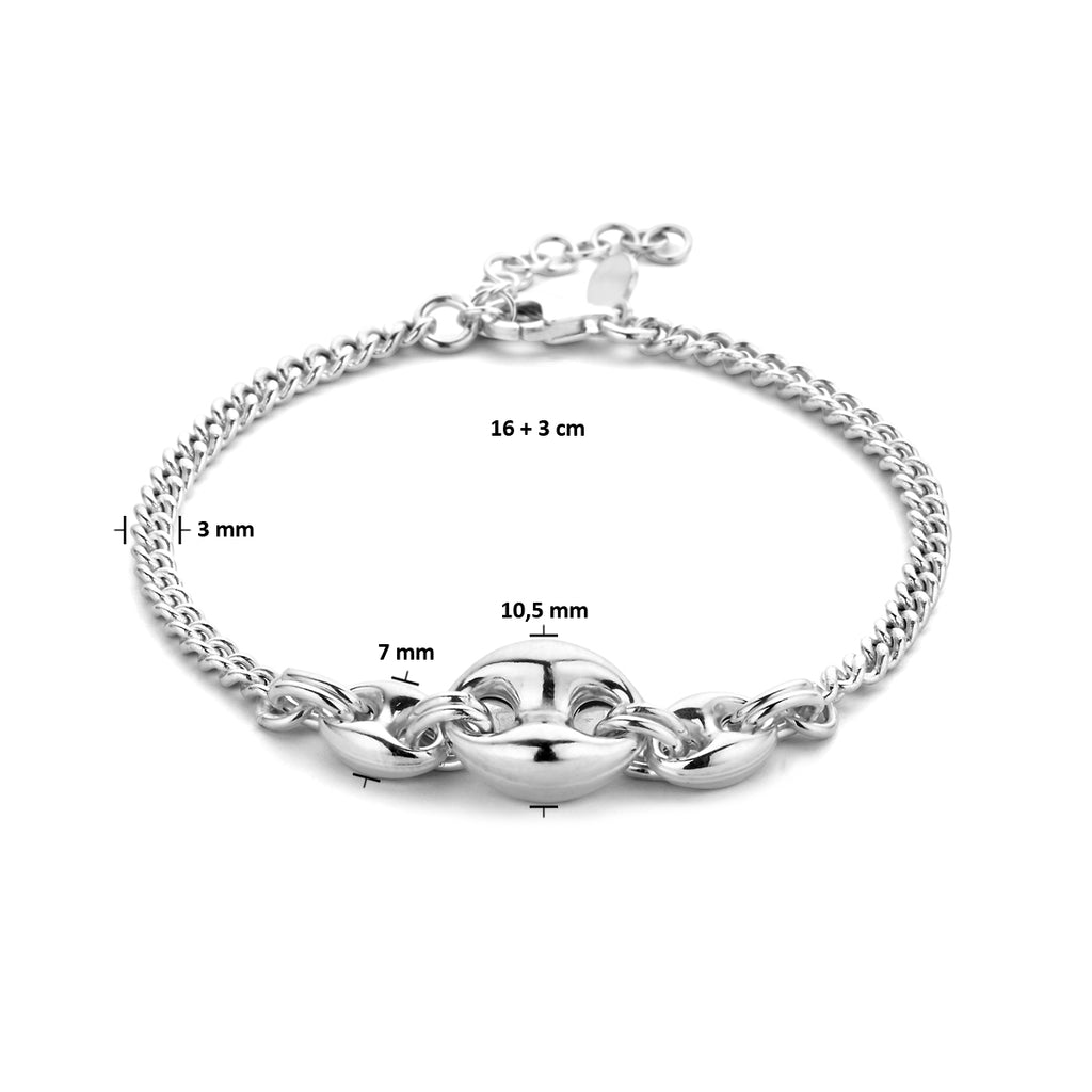 Armband 10,5 mm 16 + 3 cm Silber rhodiniert