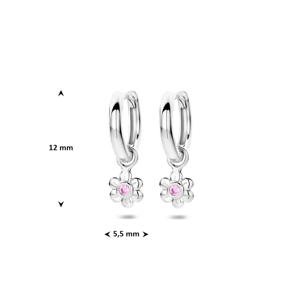Ohrringe Blume rosa Zirkonia 12 mm Silber rhodiniert