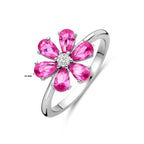 ring bloem wit en roze zirkonia zilver gerhodineerd
