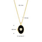 collier hartje zirkonia en onyx medaillon 42 + 3 cm 3 micron zilver verguld (geel)