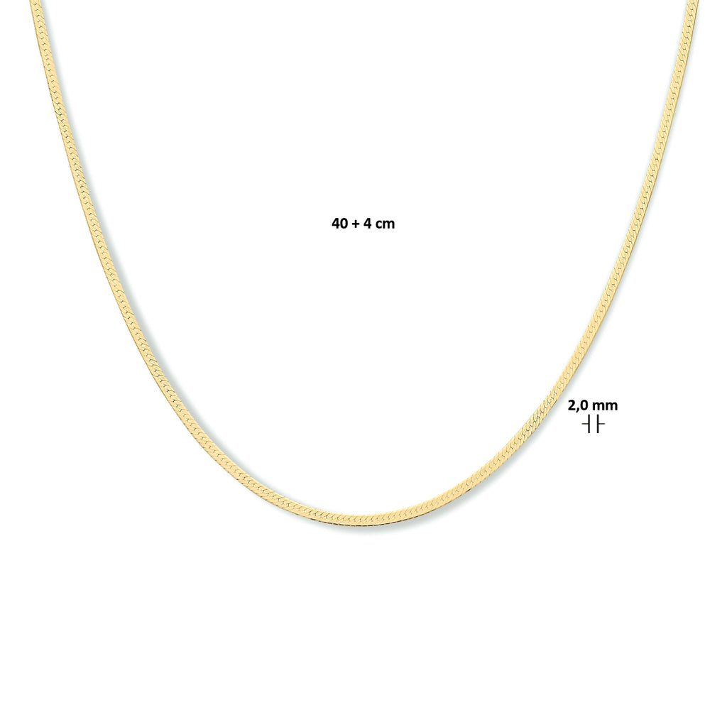 Halskette Schlange flach 2,0 mm 40 + 4 cm 3 Micron Silber vergoldet (gelb)