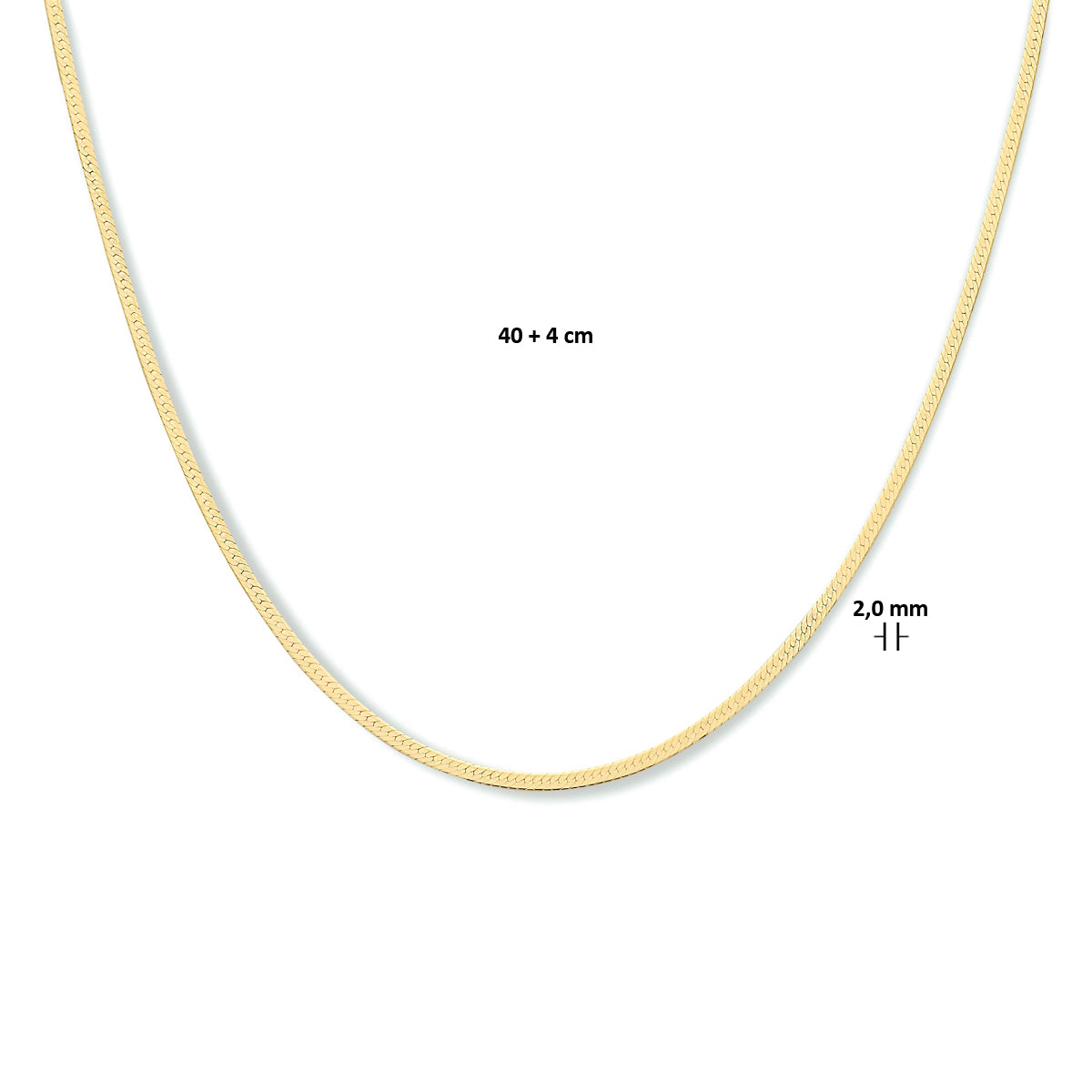 Halskette Schlange flach 2,0 mm 40 + 4 cm 3 Micron Silber vergoldet (gelb)