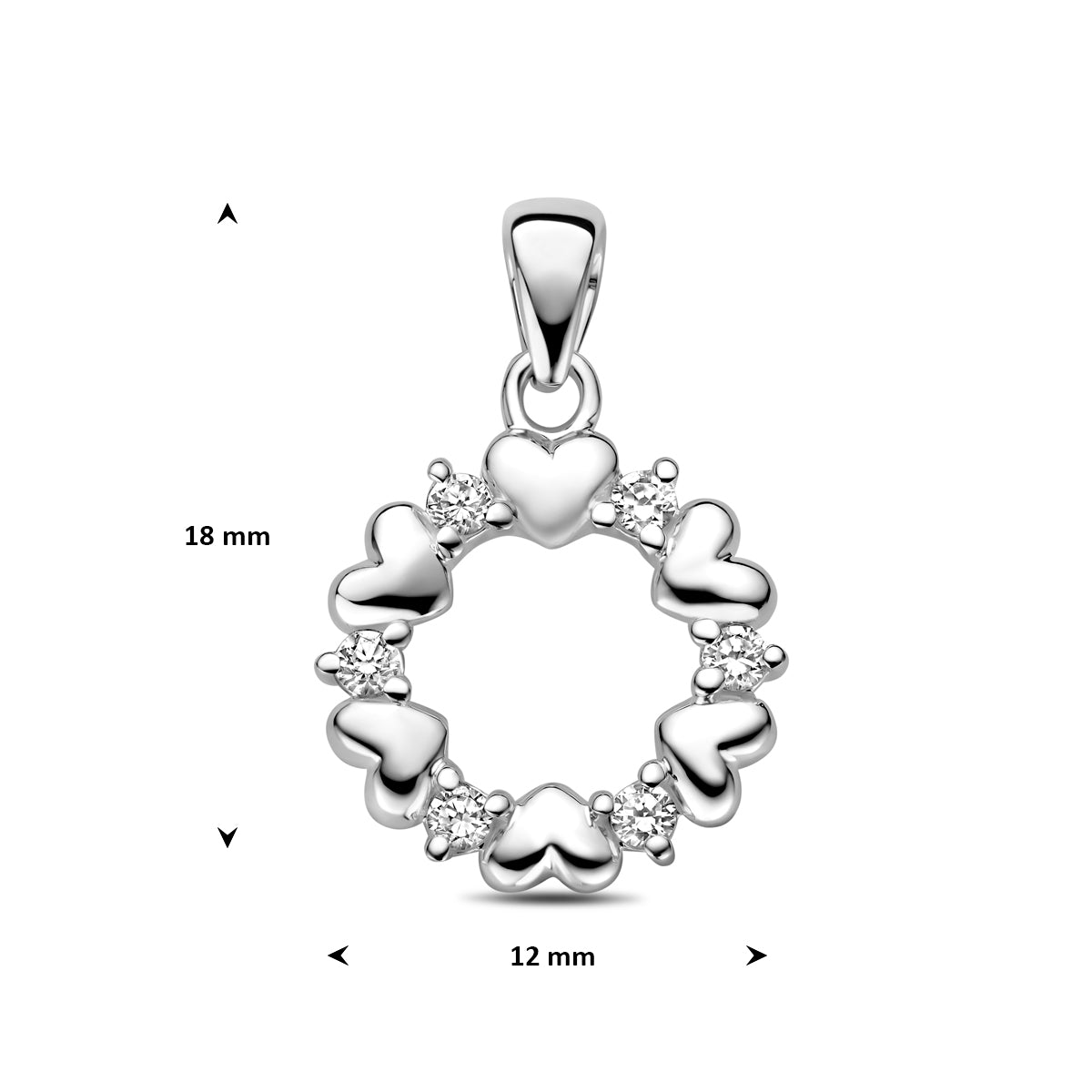 hanger hartjes zirkonia 12 mm zilver gerhodineerd