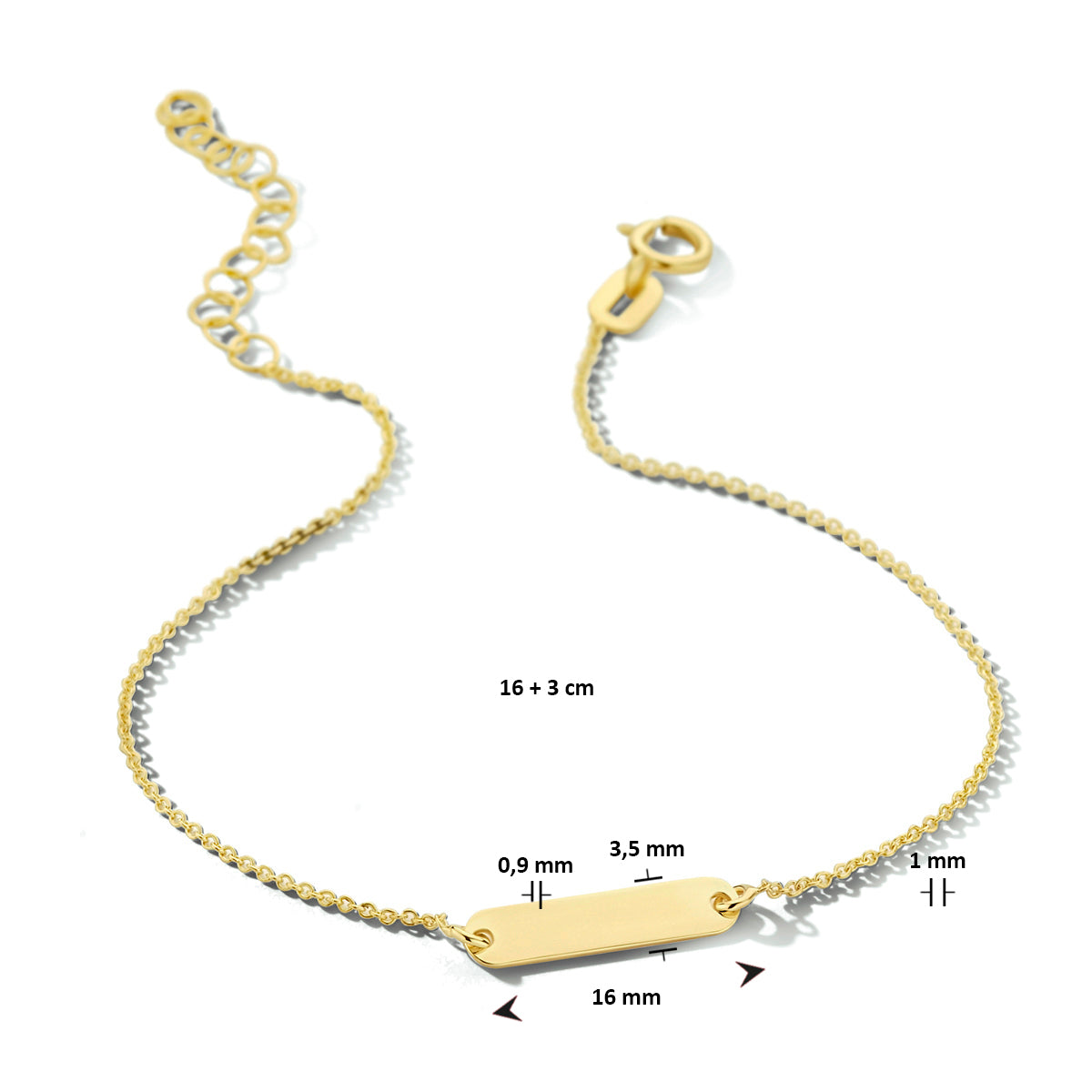 graveerarmband plaat 3,5 mm 16 + 3 cm 14K geelgoud