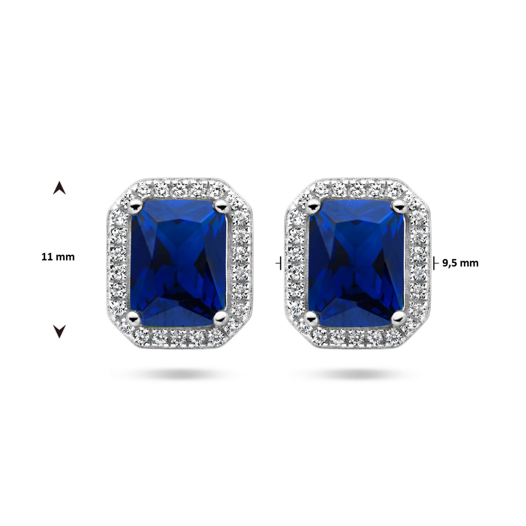 Ohrstecker blau und weiß Zirkonia Halo Silber rhodiniert