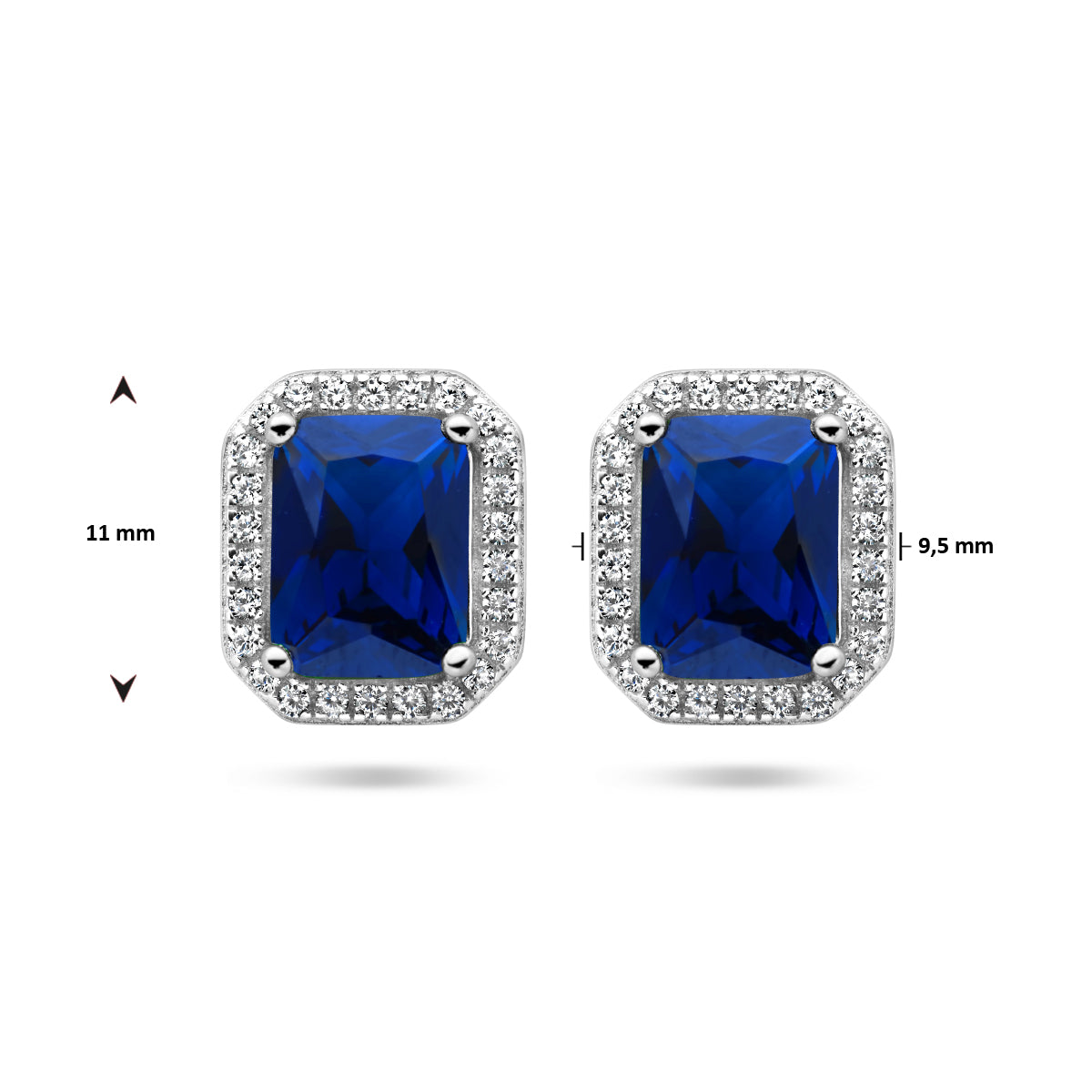 Ohrstecker blau und weiß Zirkonia Halo Silber rhodiniert