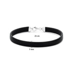 armband zwart leer 7 mm 21 cm zilver gerhodineerd met rubber/nylon/leer