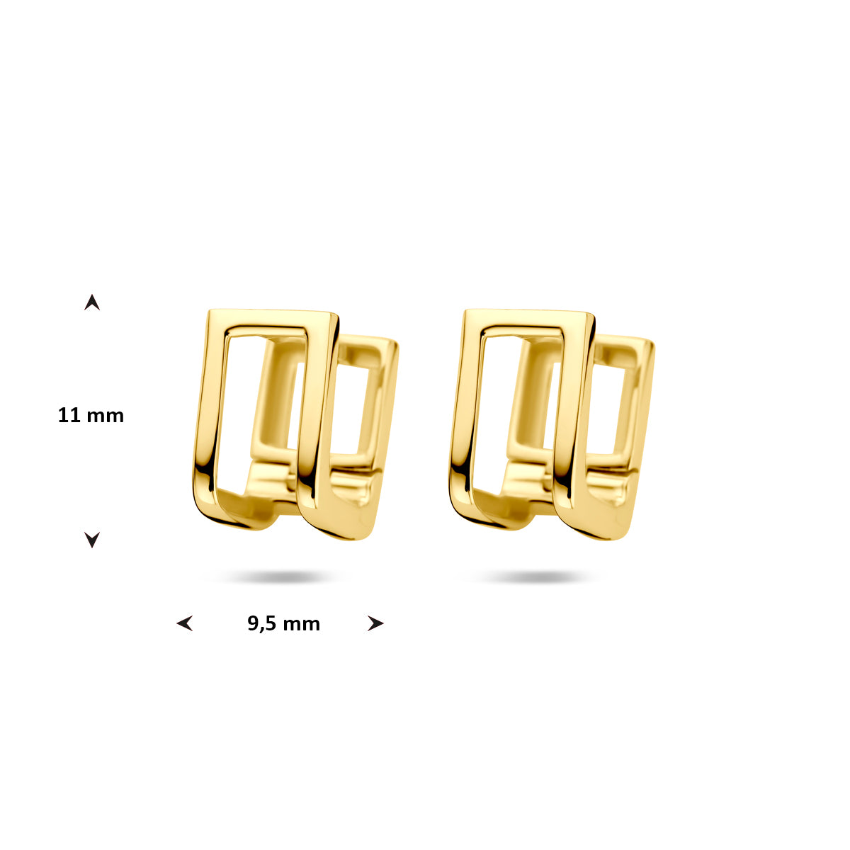 klapoorringen 11 mm 1 micron zilver verguld (geel)
