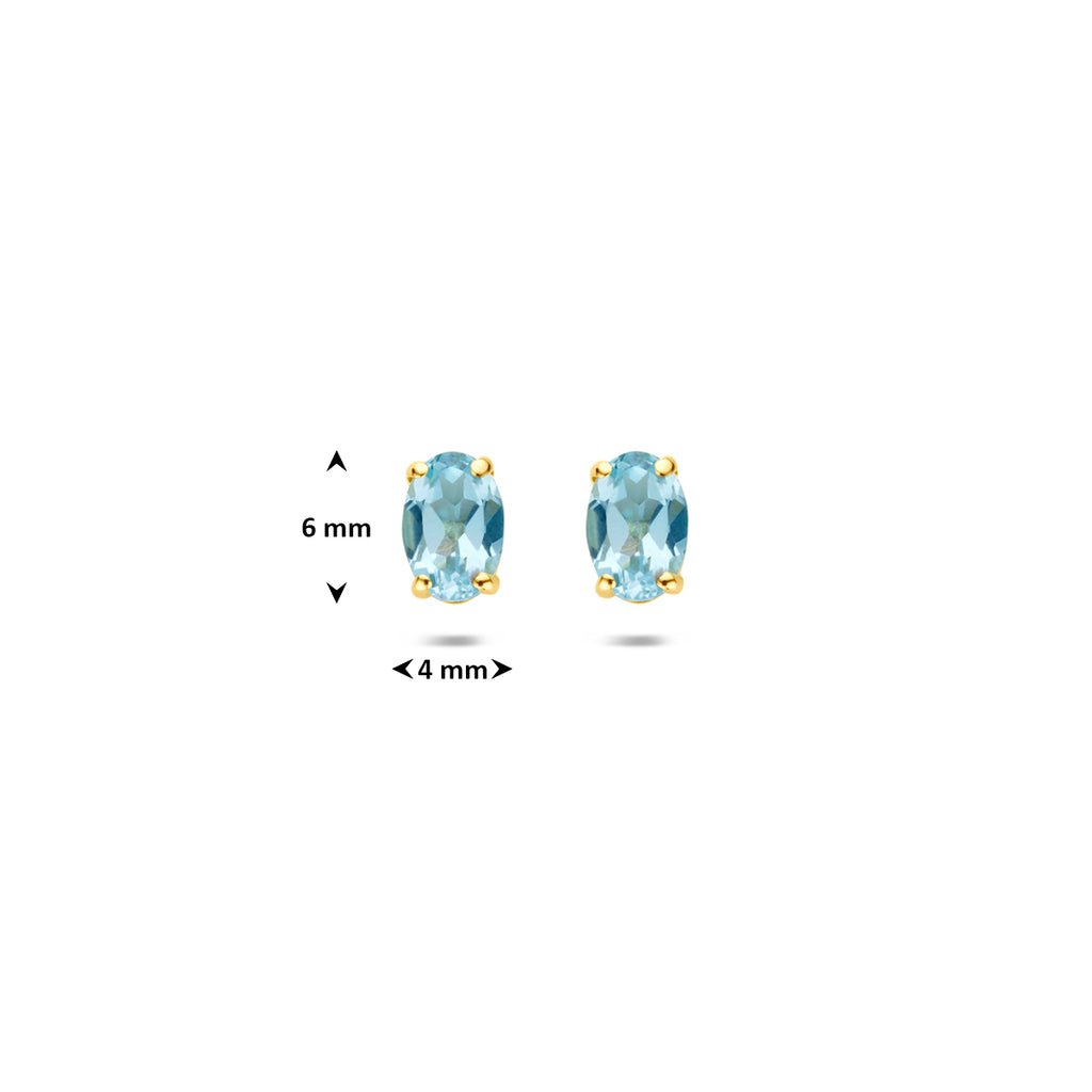 9k oorknoppen blauw topaas 6 mm 9K geel