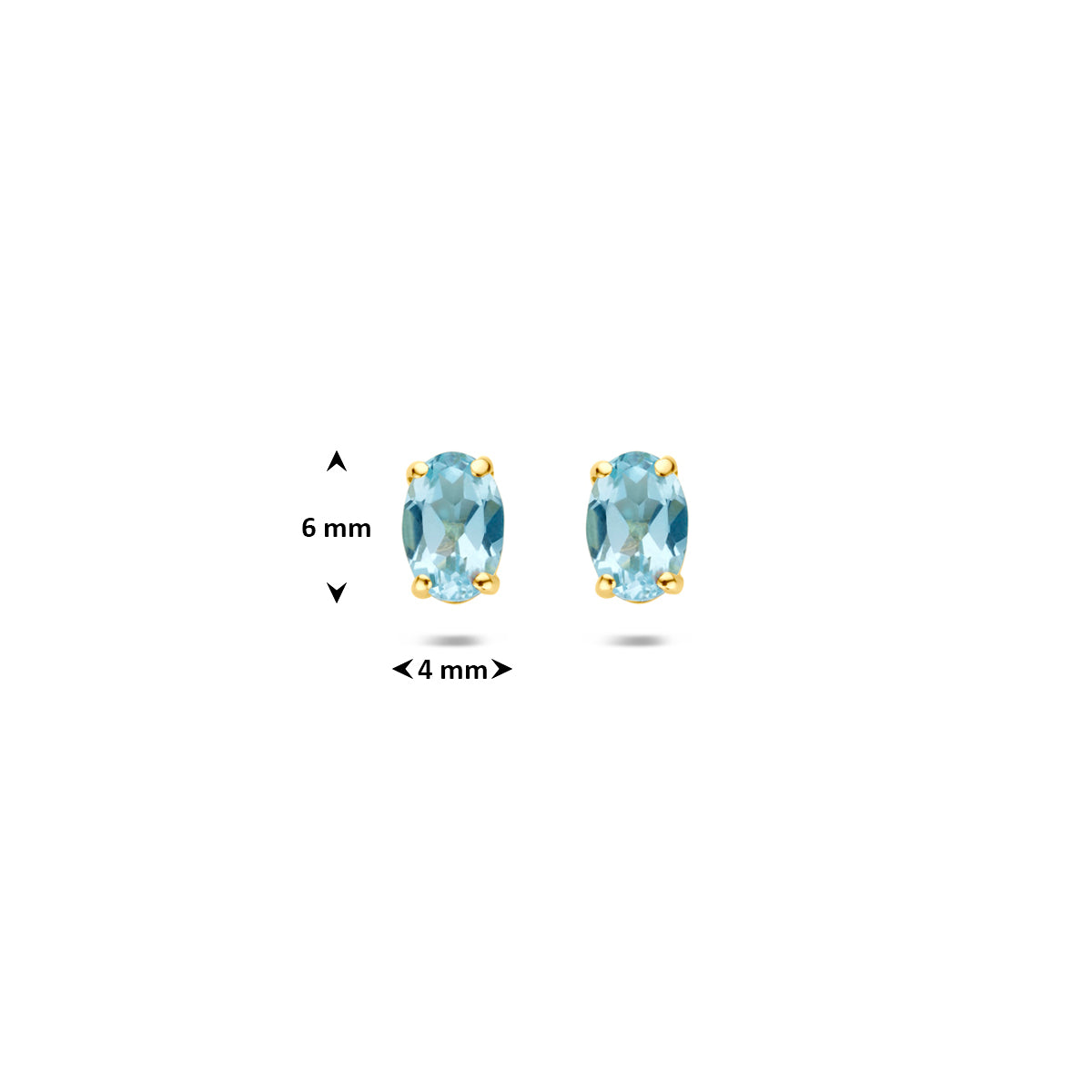 9k oorknoppen blauw topaas 6 mm 9K geel