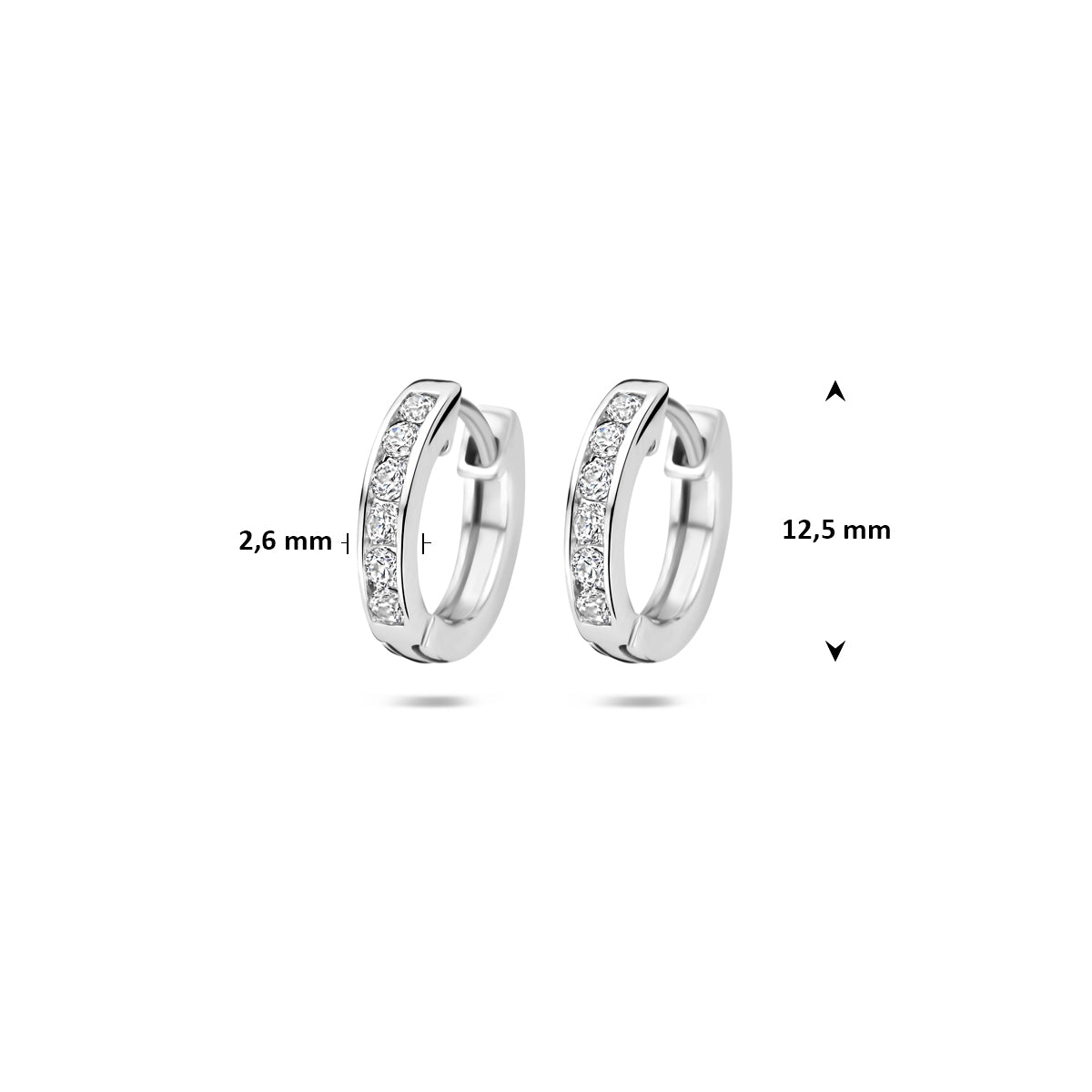 klapoorringen zirkonia 12,5 mm zilver gerhodineerd
