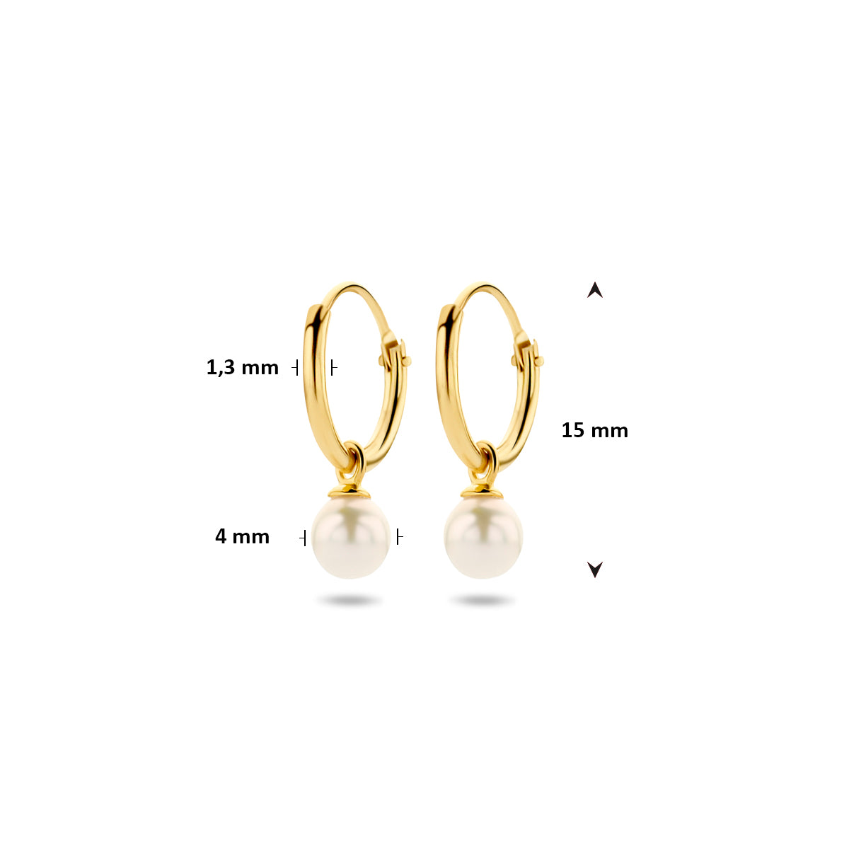 oorringen met hangers zoetwaterparel 15 mm 14K geelgoud