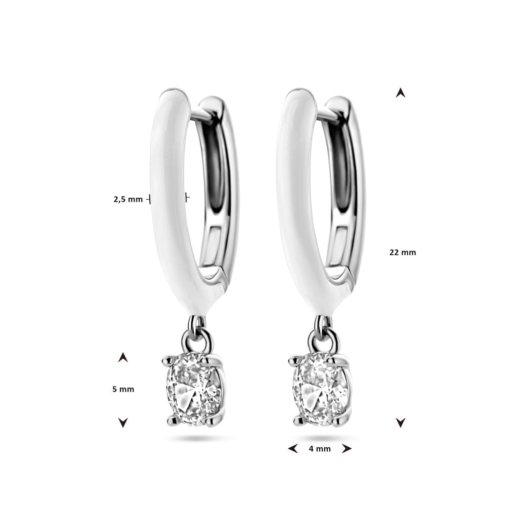 klapoorringen zirkonia en wit emaille zilver gerhodineerd