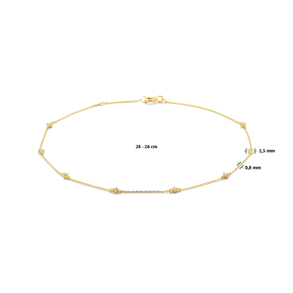 Fußkettchen Zirkonia 24 - 26 cm 14K Gelbgold