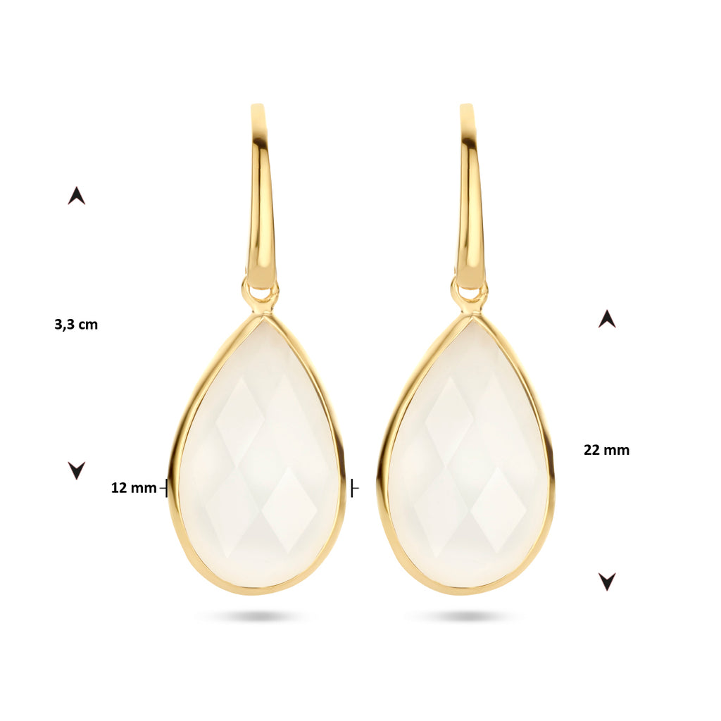 oorhangers wit agaat franse haak zilver verguld (geel)