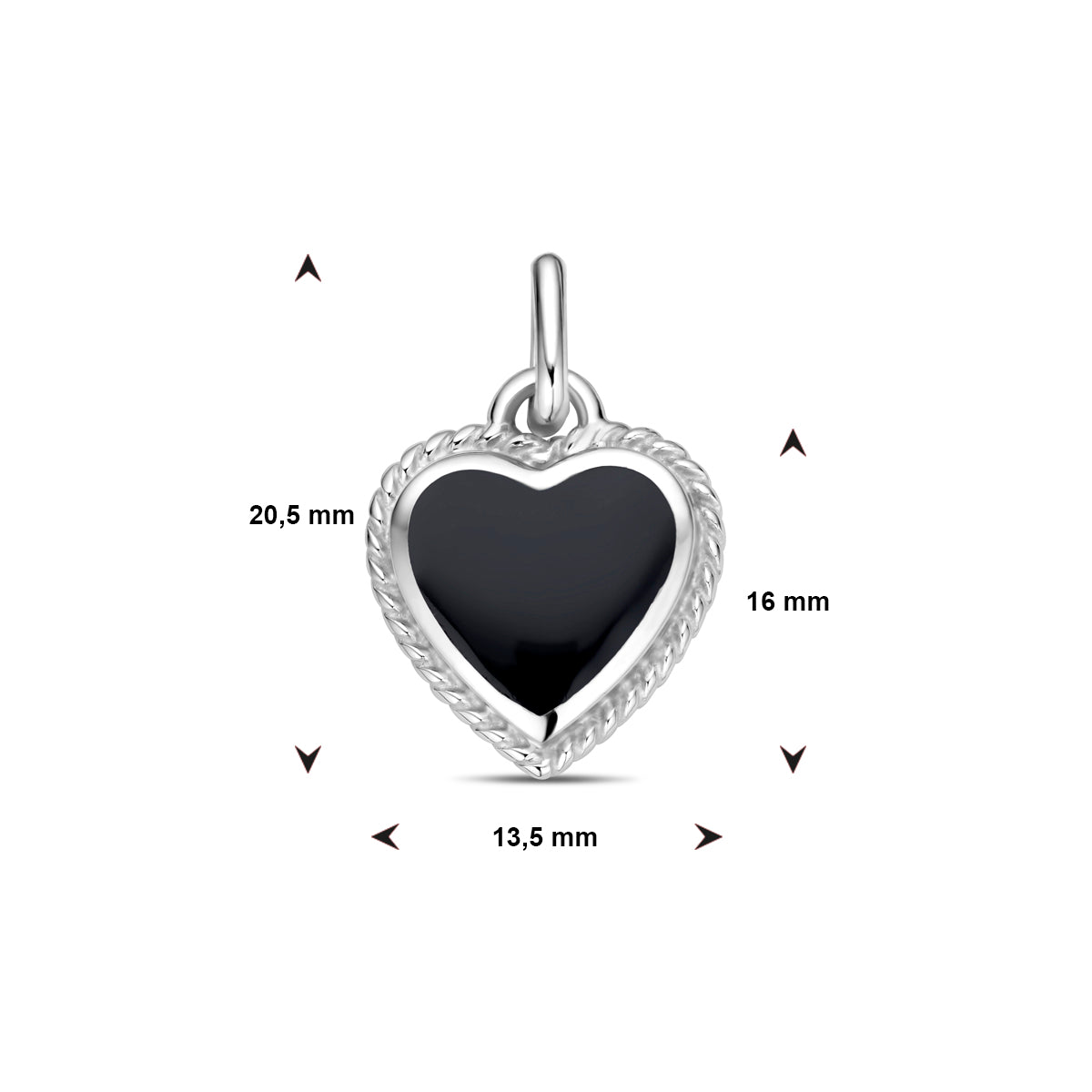 hanger hartje onyx zilver gerhodineerd