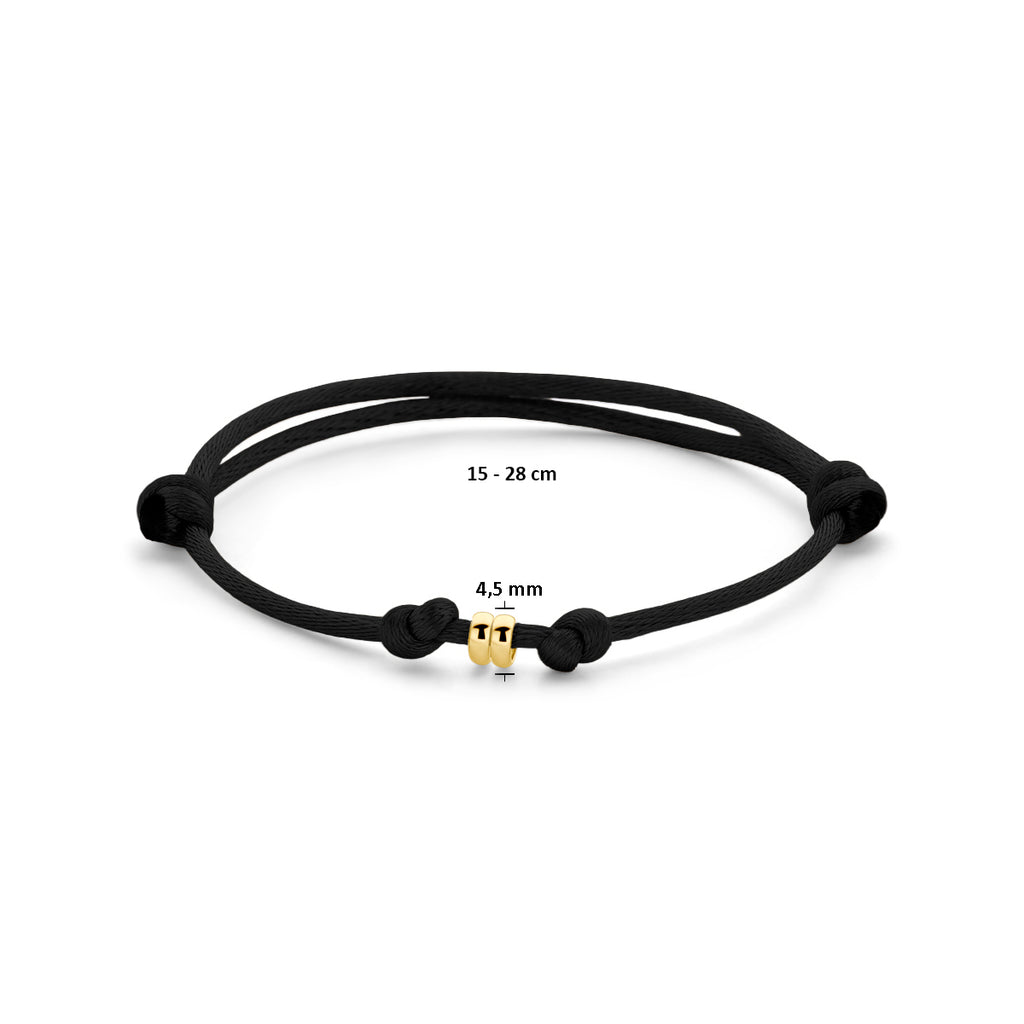 Armband Satin Schwarz 15 - 28 cm 14K Gold mit Gummi/Nylon/Leder