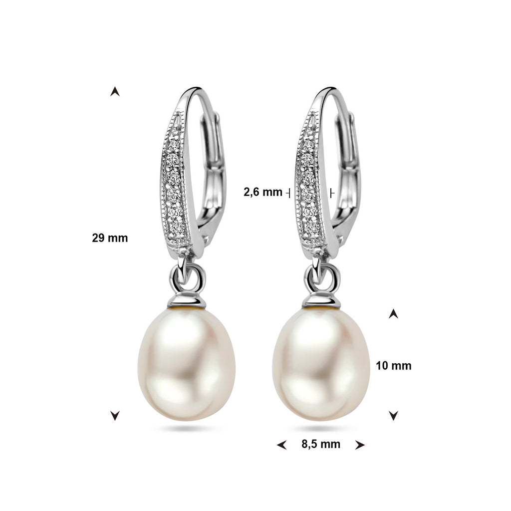 oorhangers parel en zirkonia brisur haak 29 mm zilver gerhodineerd