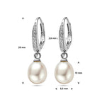 oorhangers parel en zirkonia brisur haak 29 mm zilver gerhodineerd