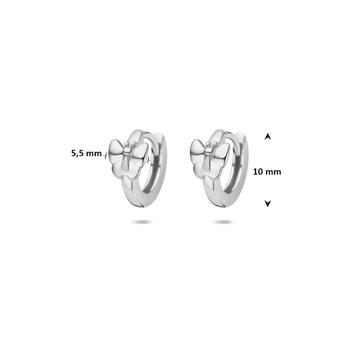 klapoorringen vlinder 10 mm zilver gerhodineerd