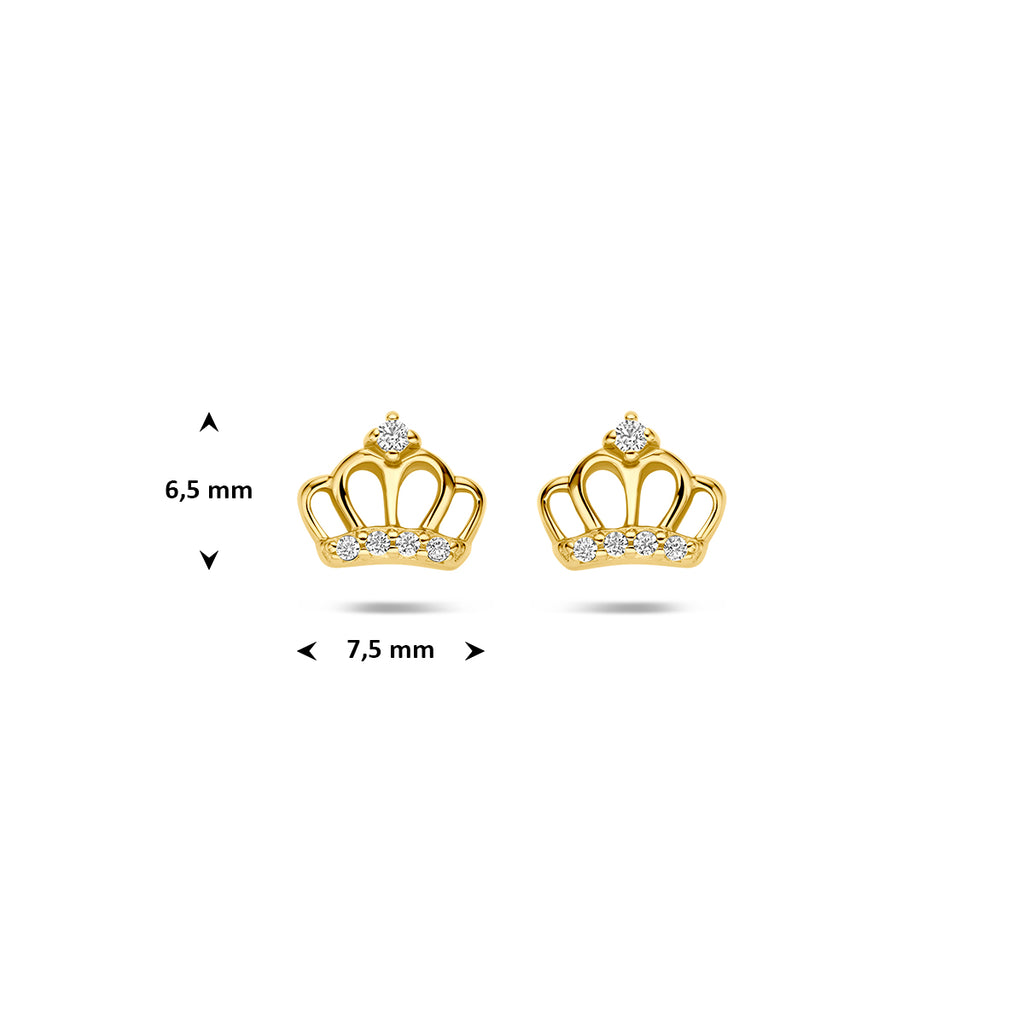 oorknoppen kroon zirkonia  6,5 mm 1 micron zilver verguld (geel)