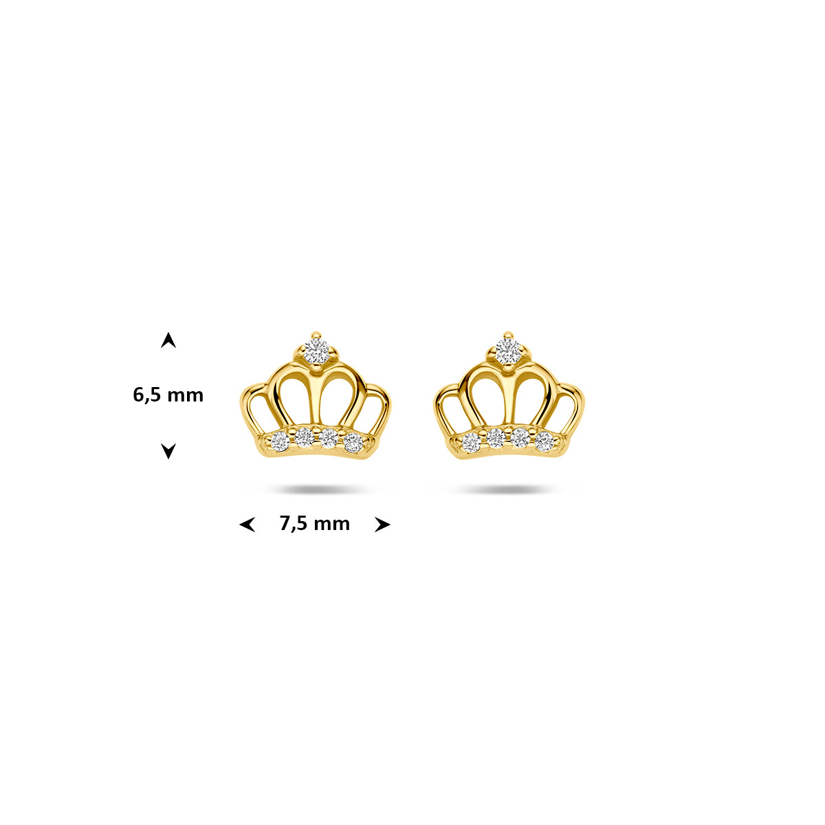 oorknoppen kroon zirkonia  6,5 mm 1 micron zilver verguld (geel)