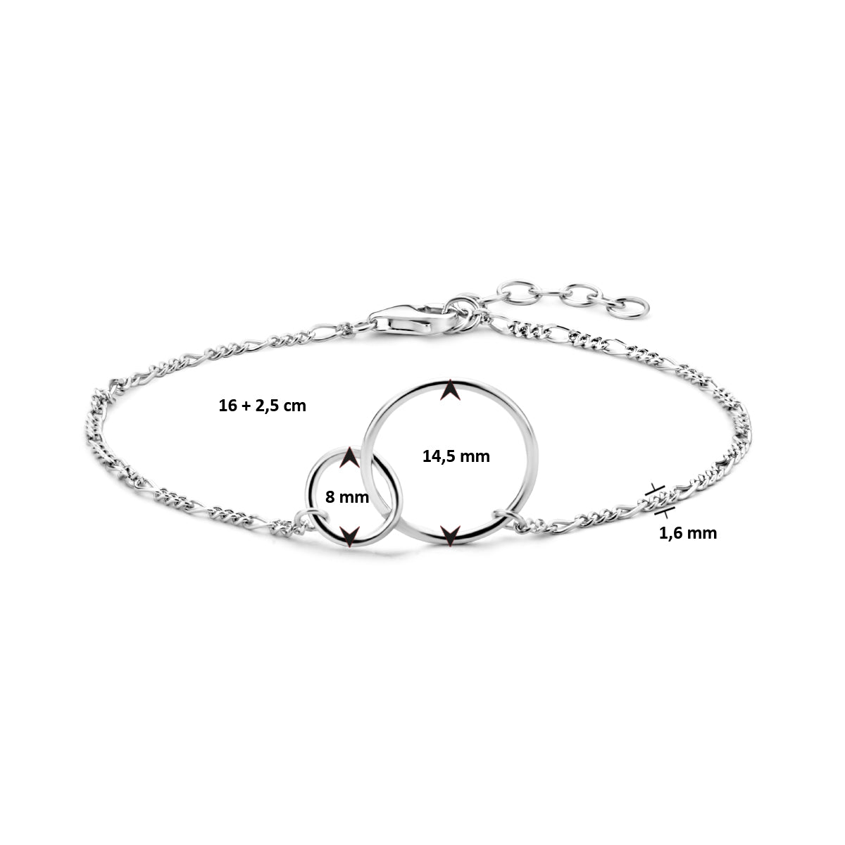 Armband Kreise 16 + 2,5 cm Silber rhodiniert