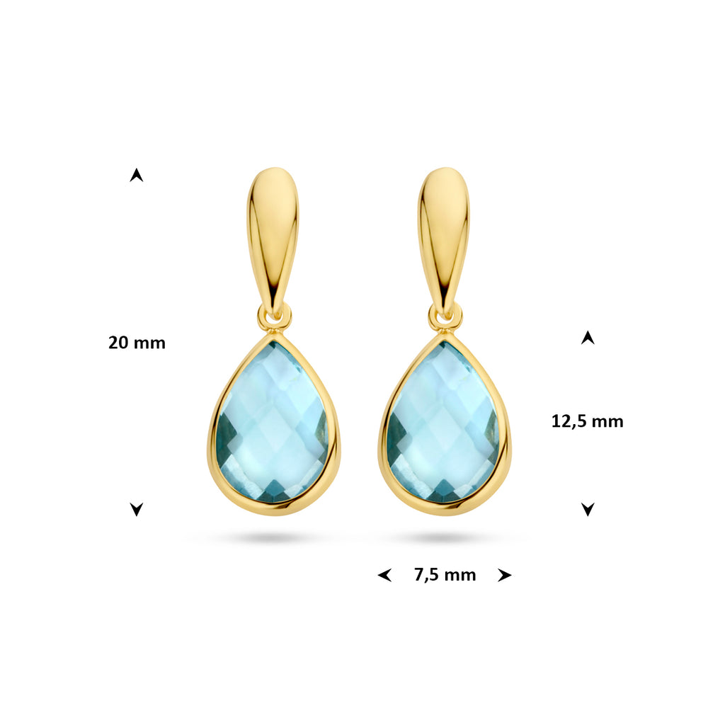 oorhangers blauw topaas 20 mm 14K geelgoud