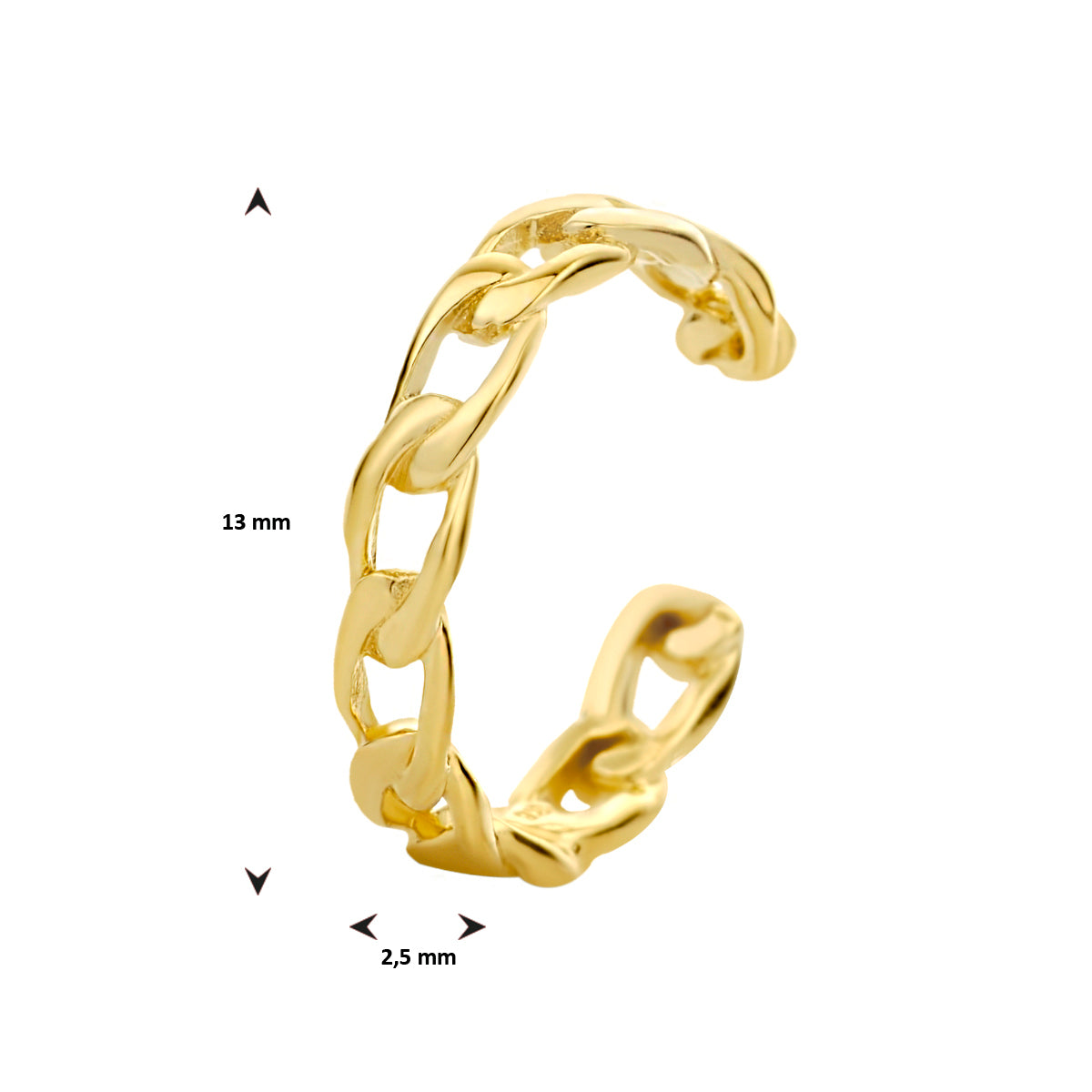 earcuff schakel 13 mm zilver verguld (geel)