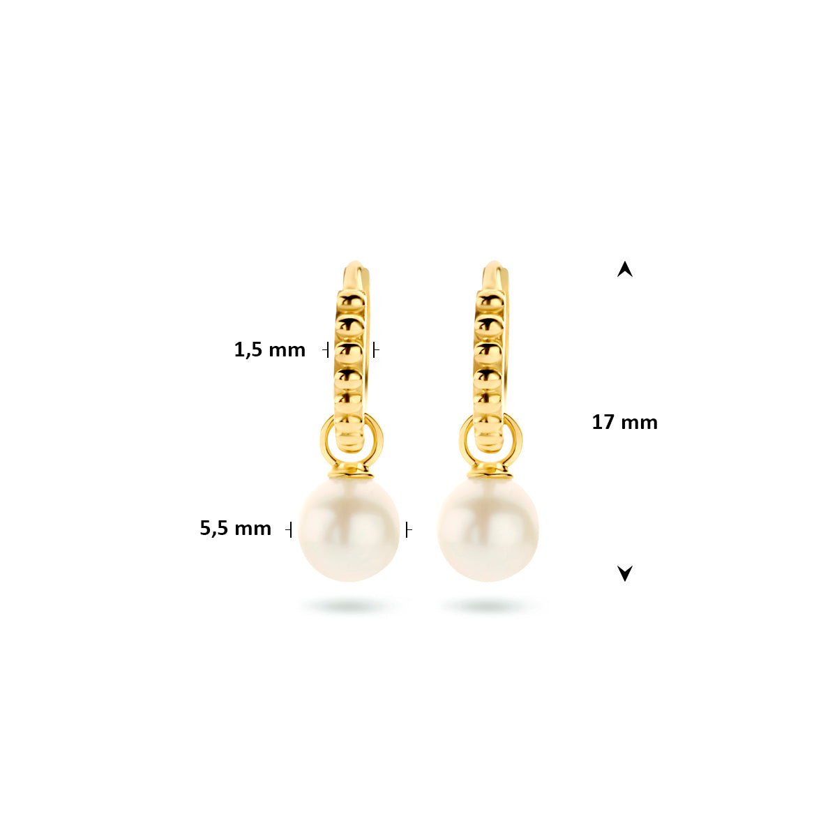 klapoorringen parel 17 mm 14K geelgoud