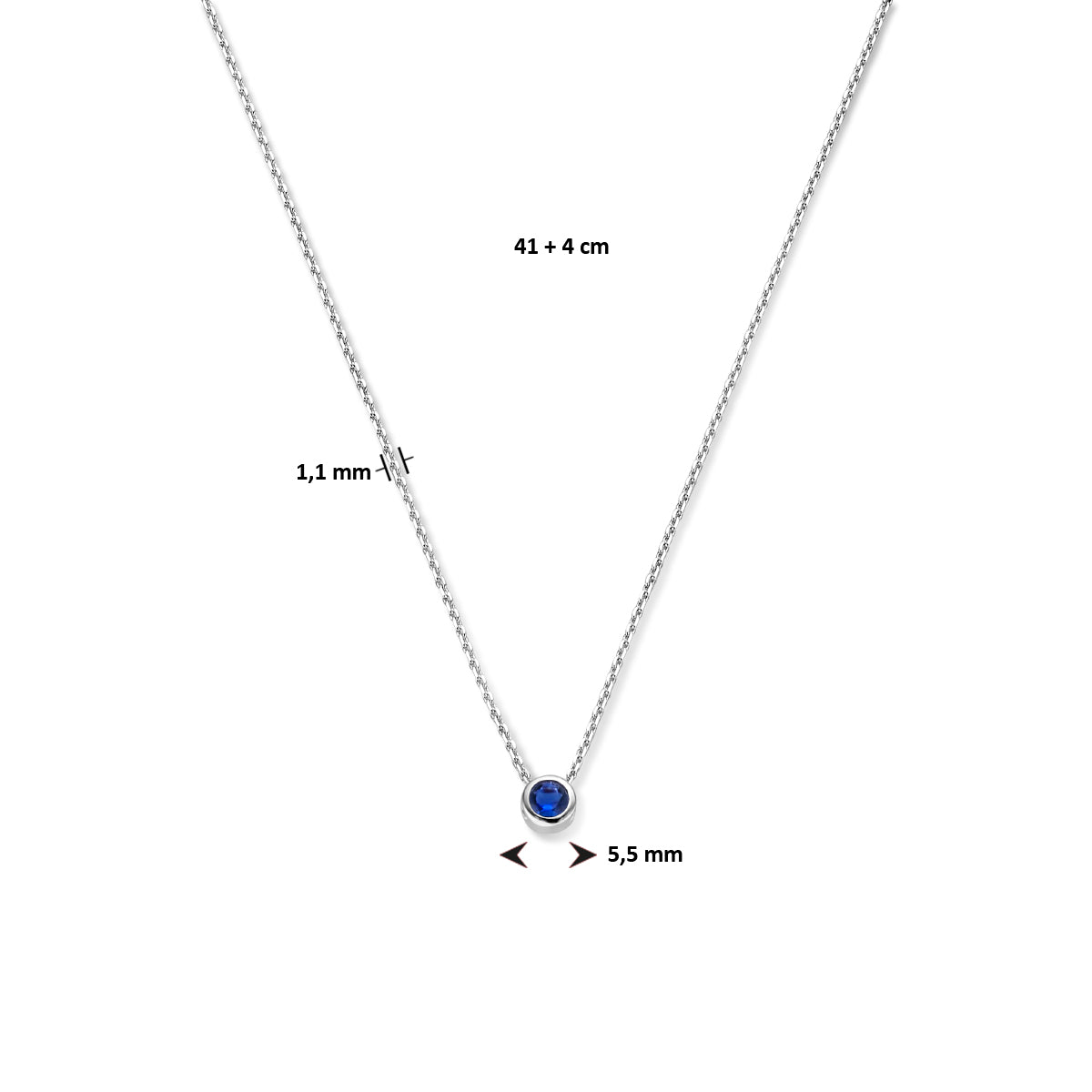 Halskette mit Geburtsstein Zirkonia 41 + 4 cm Silber rhodiniert
