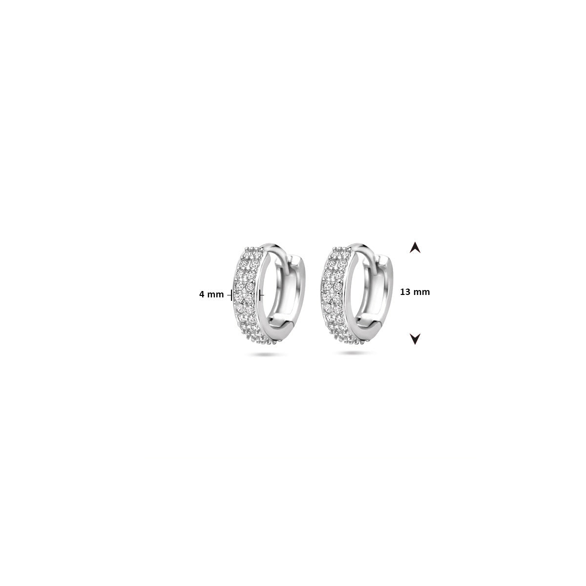klapoorringen zirkonia 13 mm zilver gerhodineerd