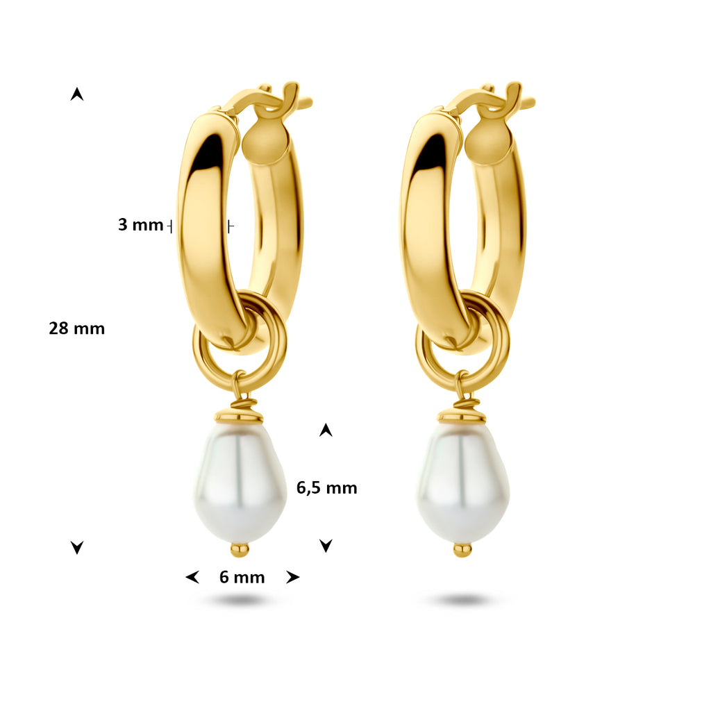 oorringen parel 28 mm 1 micron zilver verguld (geel)