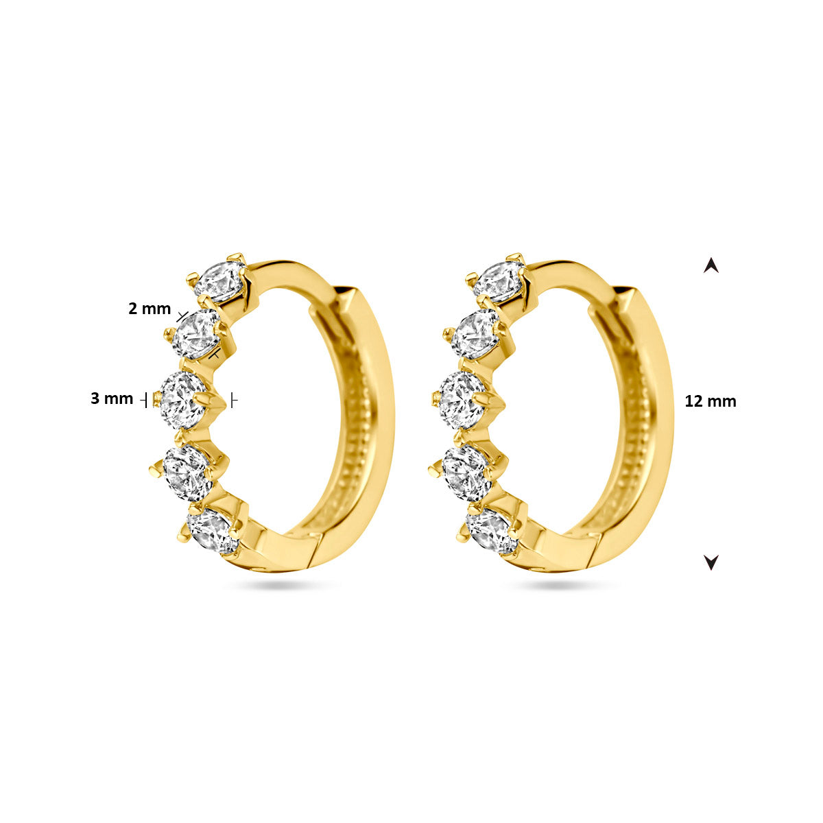 klapoorringen zirkonia 14K geelgoud
