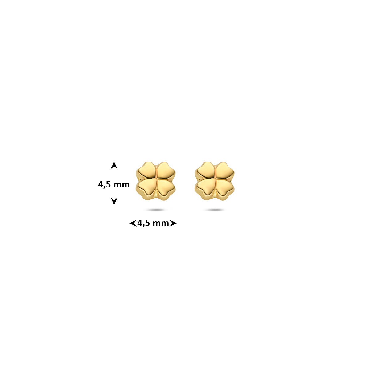9k oorknoppen klavertje 4,5 mm 9K geel