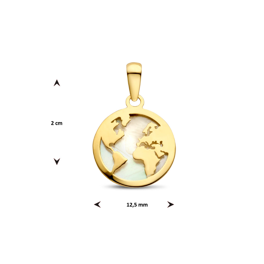 hanger wereldbol parelmoer 14K geelgoud