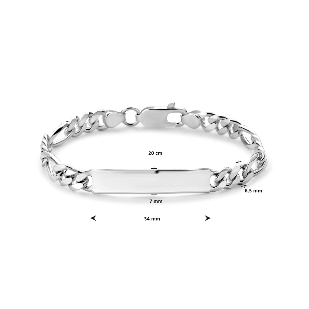 graveerarmband figaro plaat 7,0 mm zilver wit