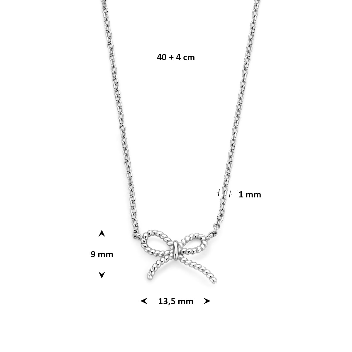 collier strik 40 + 4 cm zilver gerhodineerd