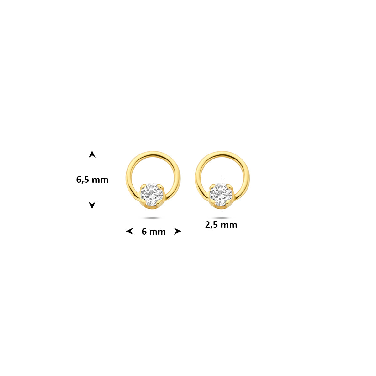 oorknoppen lab grown diamant 0.13ct (2x 0.065ct) f vs 6,5 mm 14K geelgoud