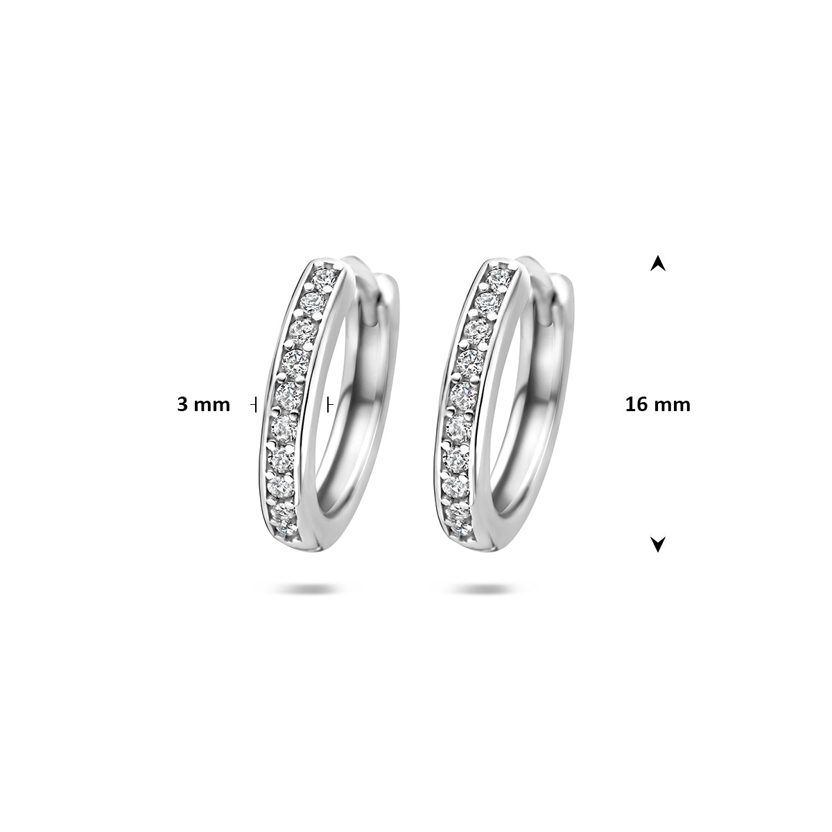 klapoorringen zirkonia 16 mm zilver gerhodineerd