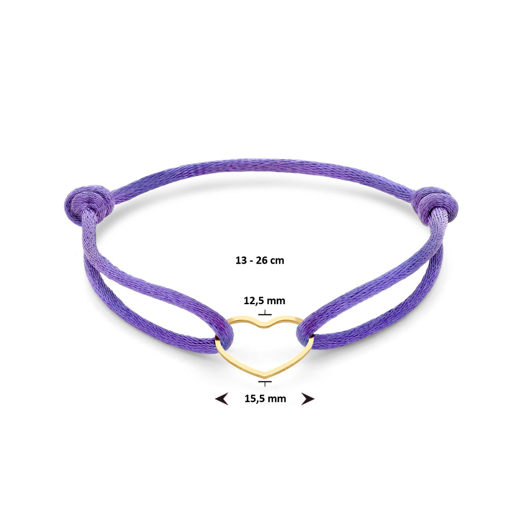 Armband Satin Lila Herz 13 - 26 cm vergoldet (mit Gummi/Nylon/Leder)